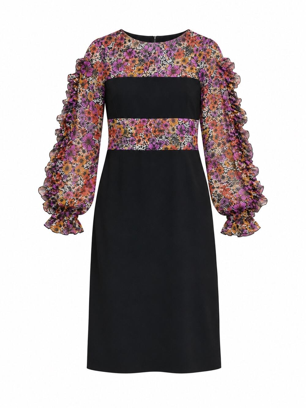 Dries Van Noten NWT Floral Silk Panel Black Midi Dress FR 38